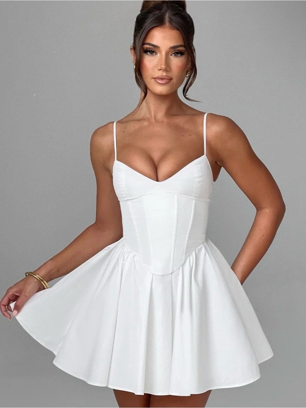 White Corset-Style Fit & Flare Mini Dress
